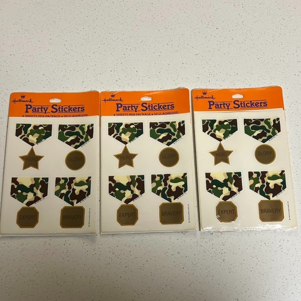 Hallmark Party Stickers Military Medals Camouflage Scrapbook Sheets Lot